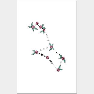 Puppis Constellation Roses and Hearts Doodle Posters and Art